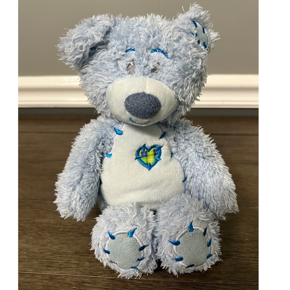 First & Main Blue Teddy Bear Heart Patch Stuffed Animal Plush Shaggy Toy 8in